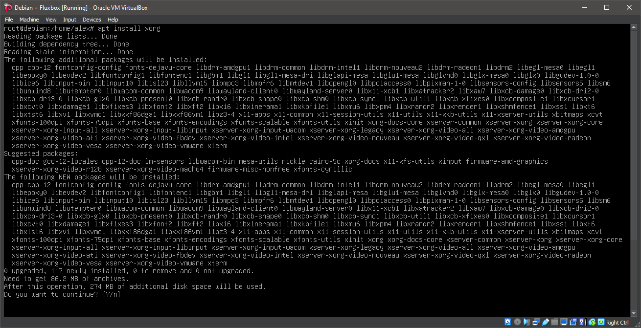 Running 'apt install xorg'